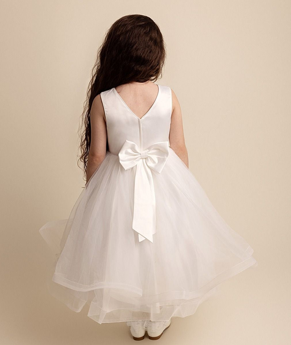 Mädchen Elfenbein Florales Besticktes Tüll Kleid - RAQUEL - Elfenbein