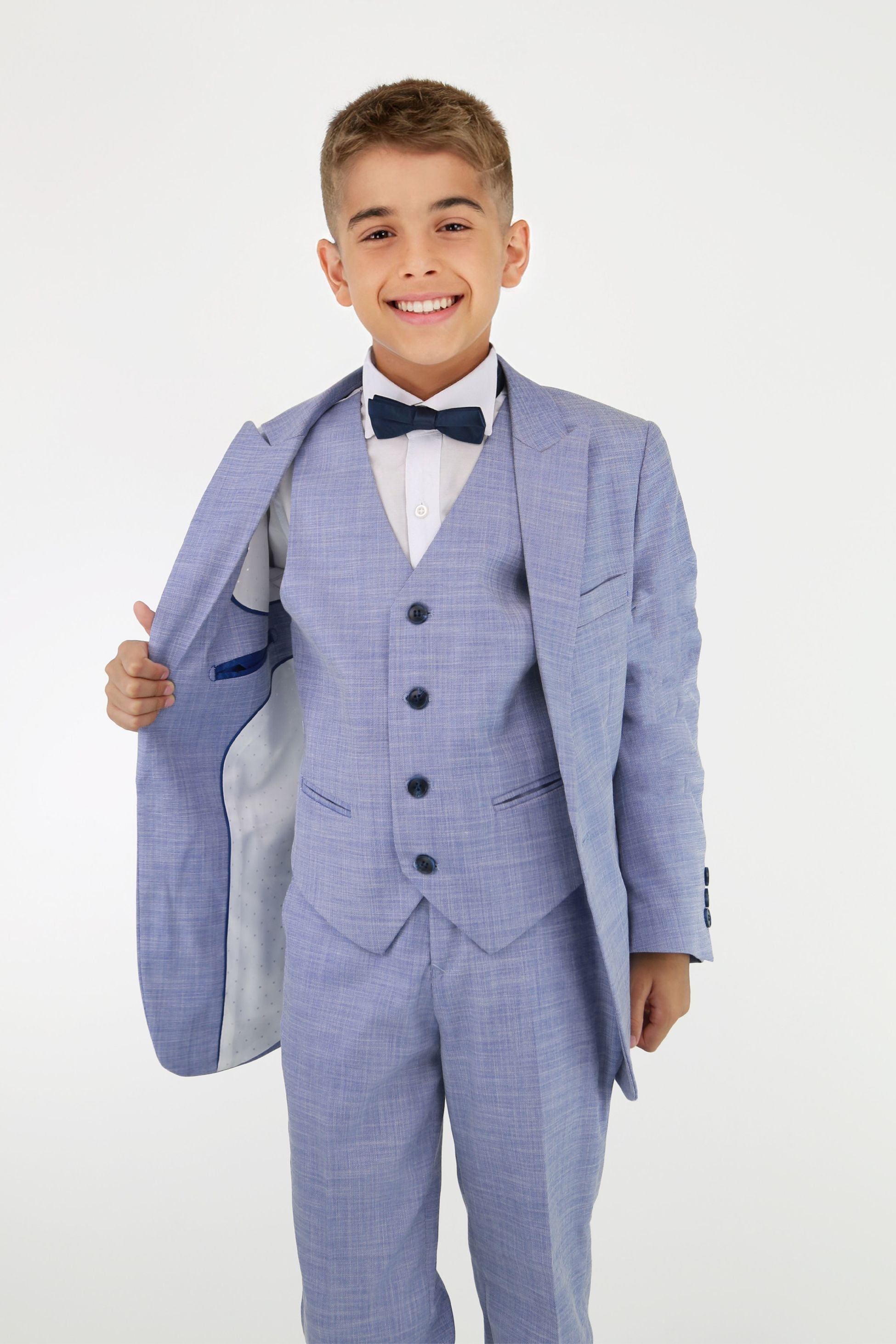 Boys Twill Blue Self-Pattern Suit - Blue Linning Picture