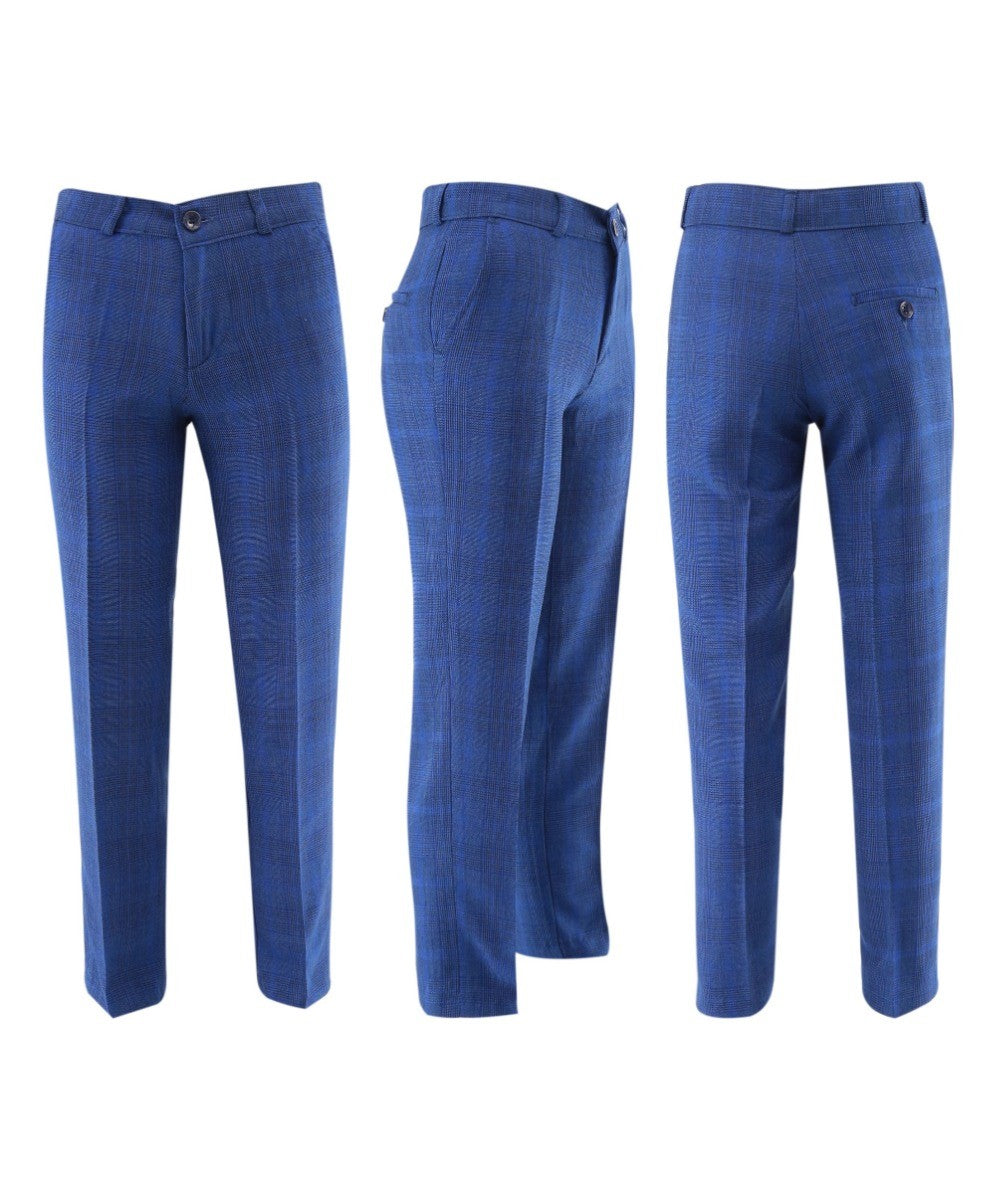 Costume à Carreaux Tailored Fit Bleu pour Garçons - LIONEL - Bleu Moyen