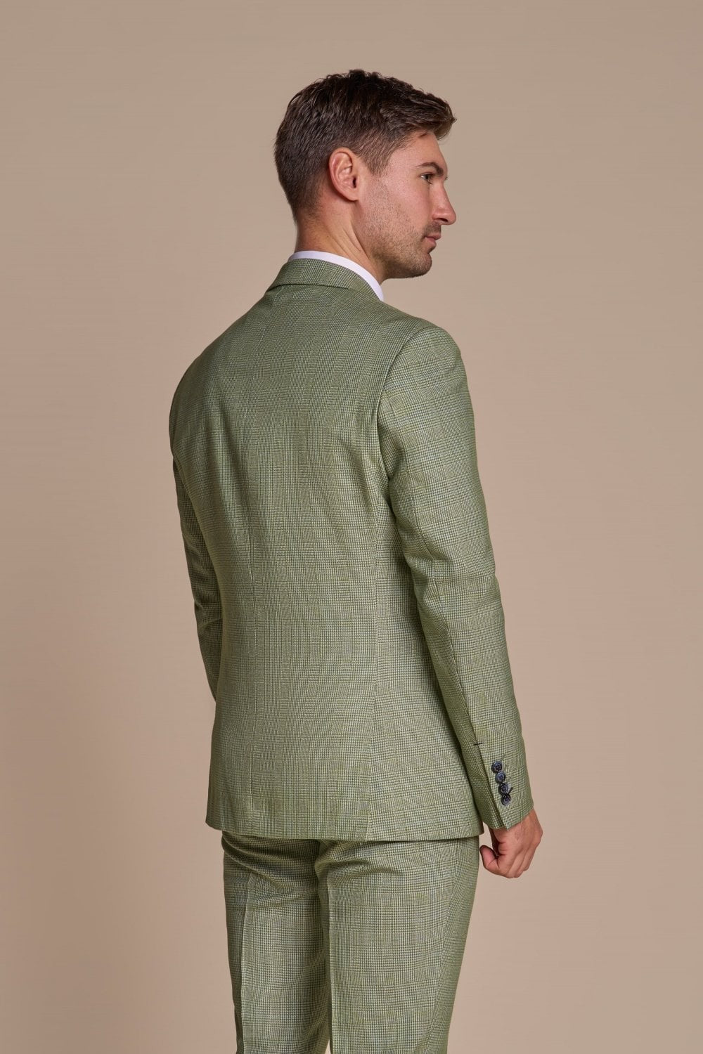 Men's 3-Piece Tweed Glen Check Suit - CARIDI - Sage Green