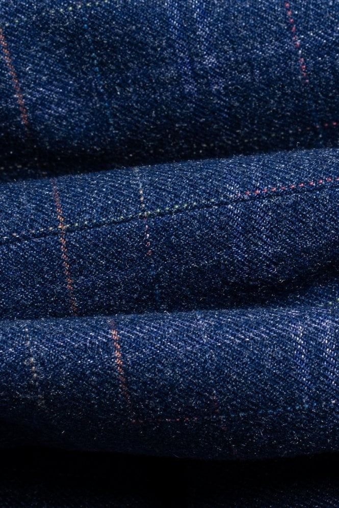 Herren Tweed Karo Marine Slim Fit Weste - KAISER - Marineblau