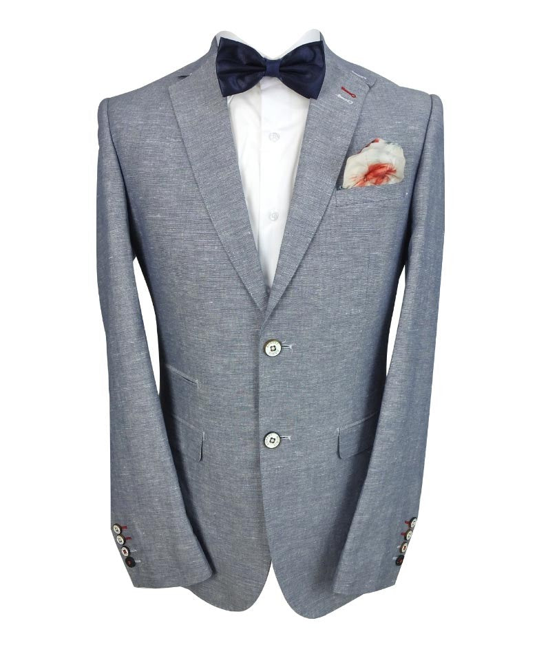 Costume en Lin Slim Fit pour Hommes - Style ETHAN - Bleu Pâle