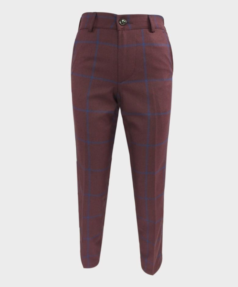 Costume à Carreaux Windowpane Tailored Fit pour Garçons - Bordeaux