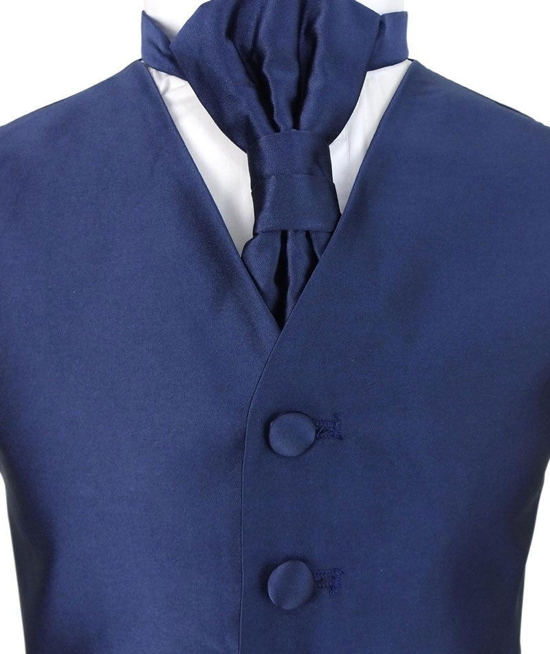 Jungen Satin Weste & Krawatten-Set - Navyblau