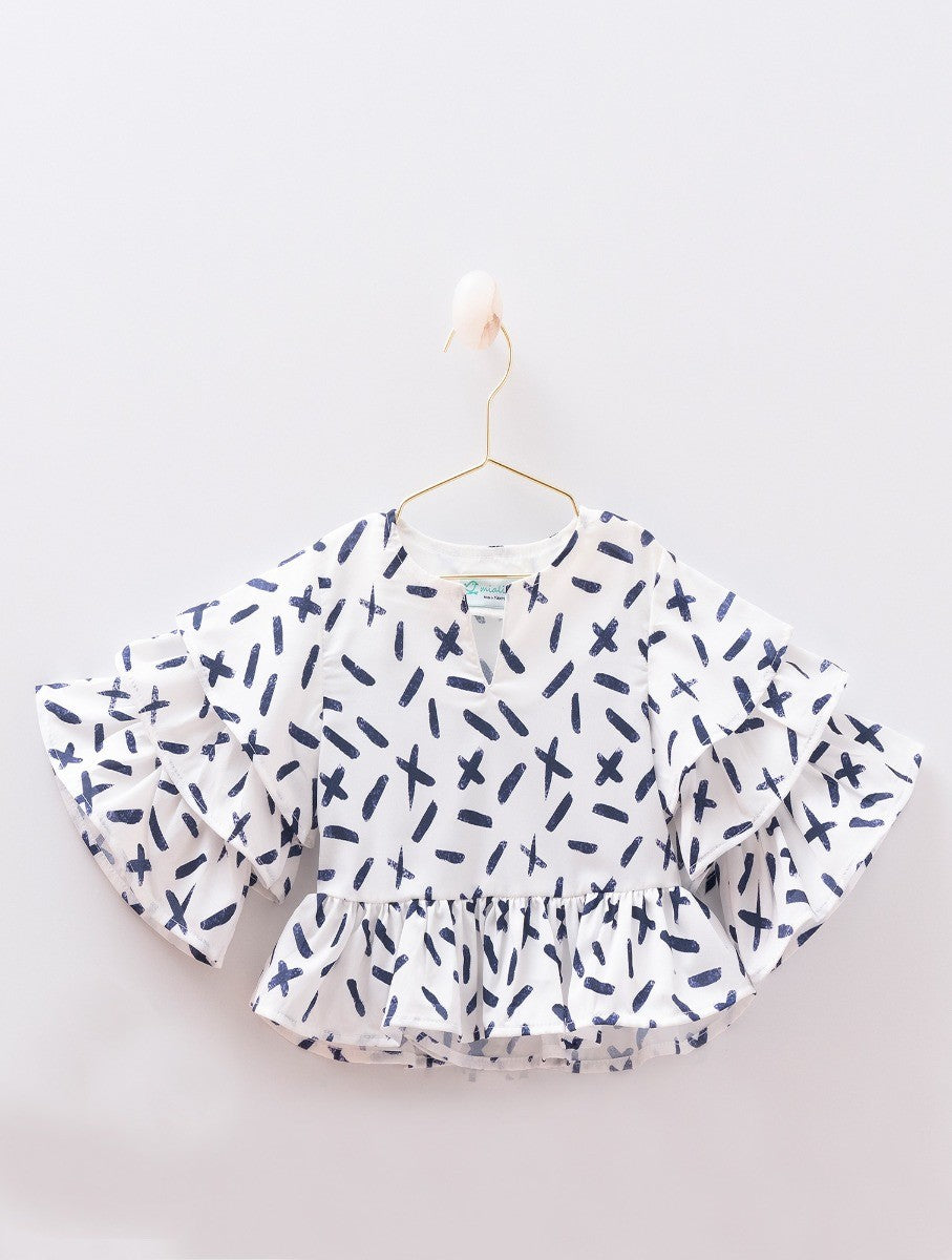 Mädchen Sommer Marine & Weiß-Set - MIALIA - Weiß - Marineblau