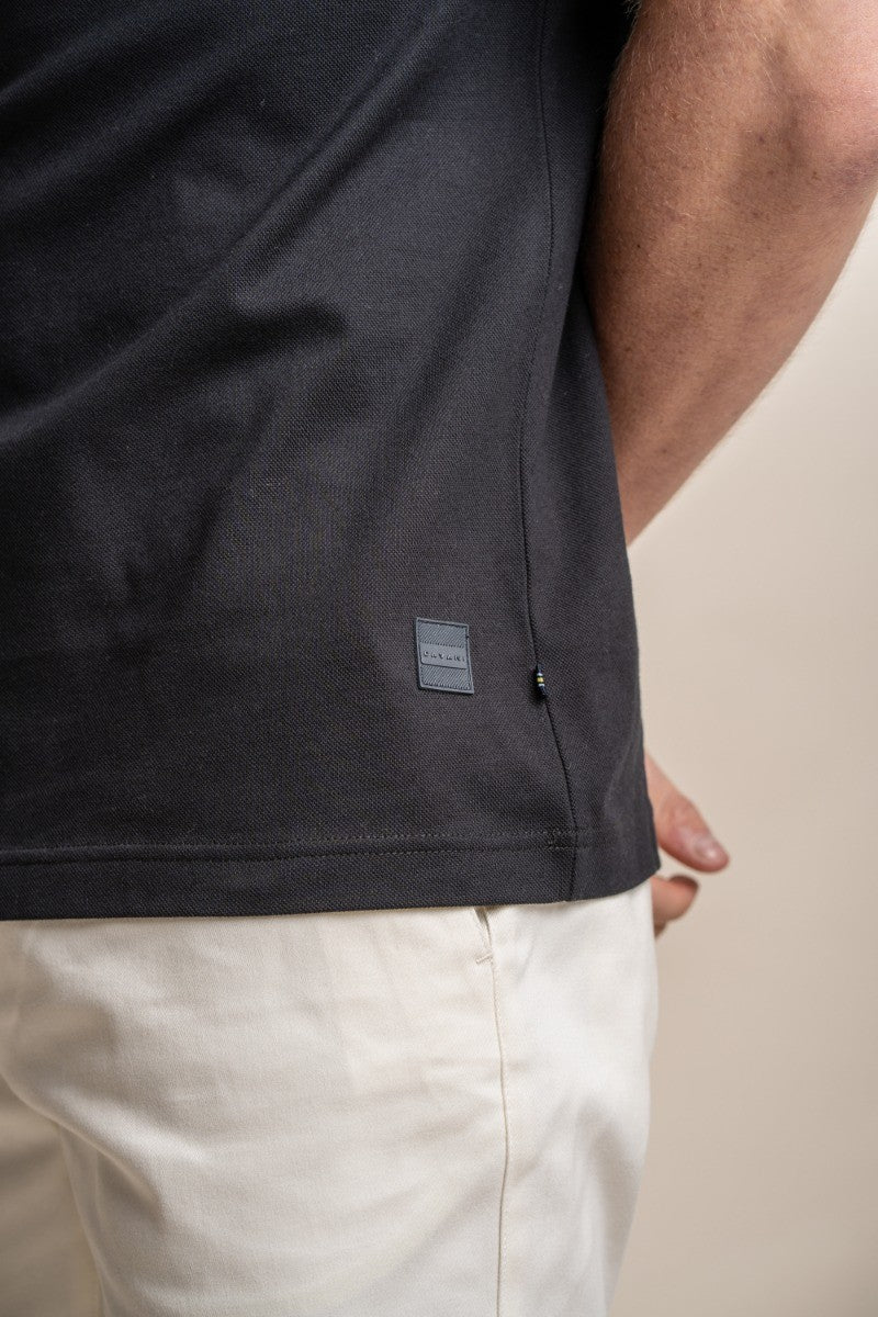 T-shirt polo en coton ajusté pour hommes - FINLAY - Noir