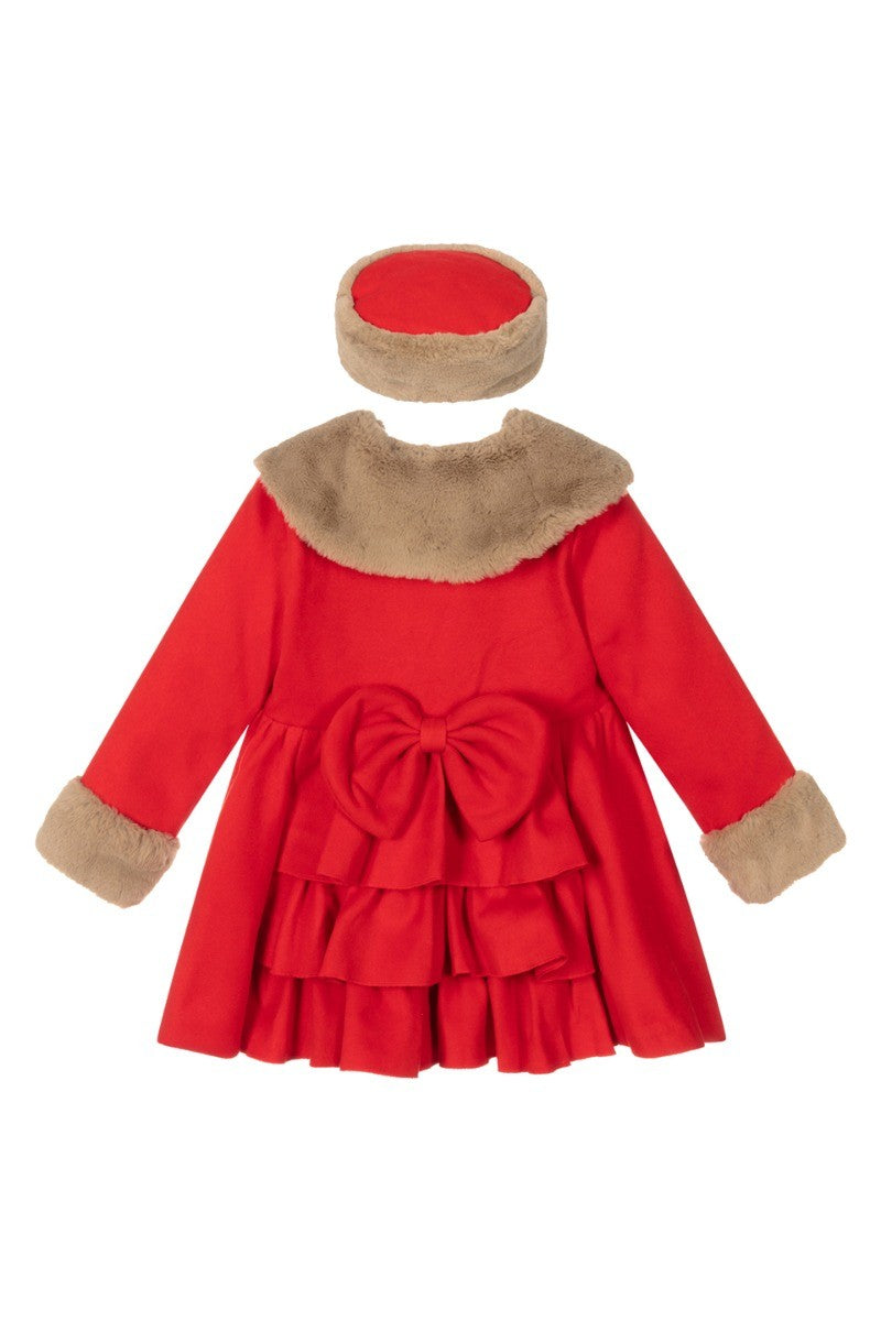 Ensemble Manteau Midi en Fourrure 2 Pièces pour Filles - Rouge