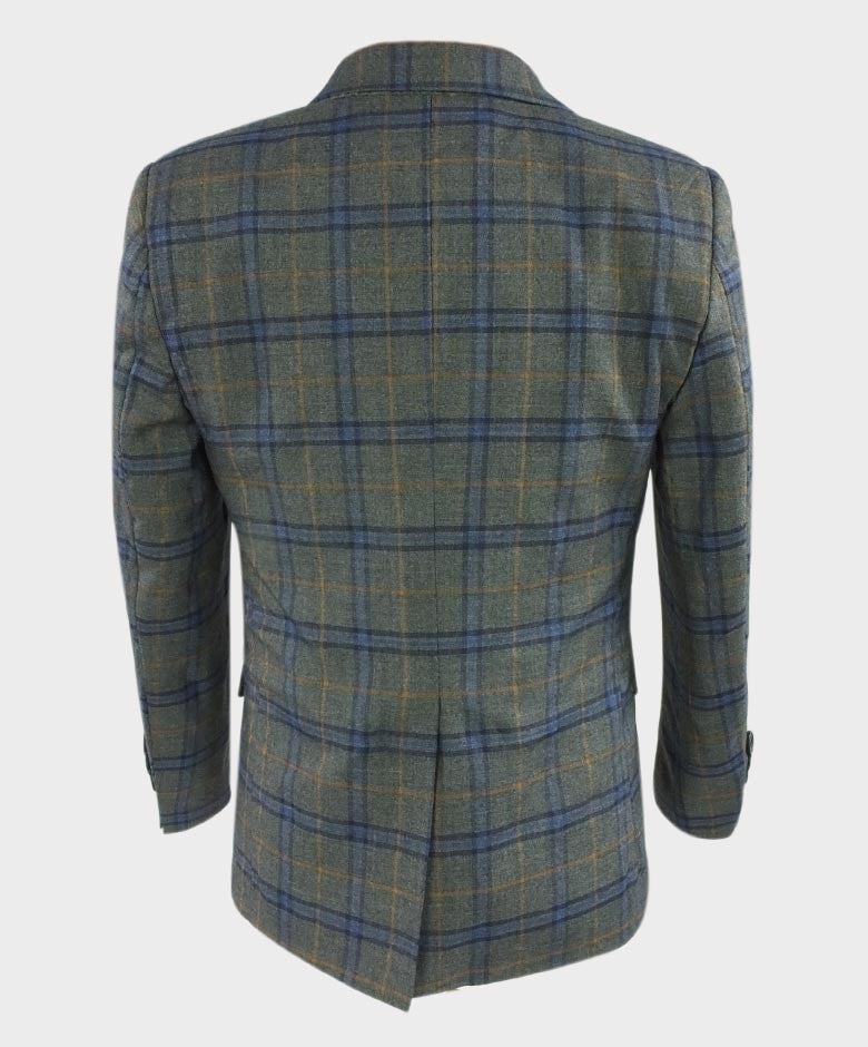 Costume à Carreaux Windowpane Tailored Fit Gris pour Garçons - Bleu - Orange