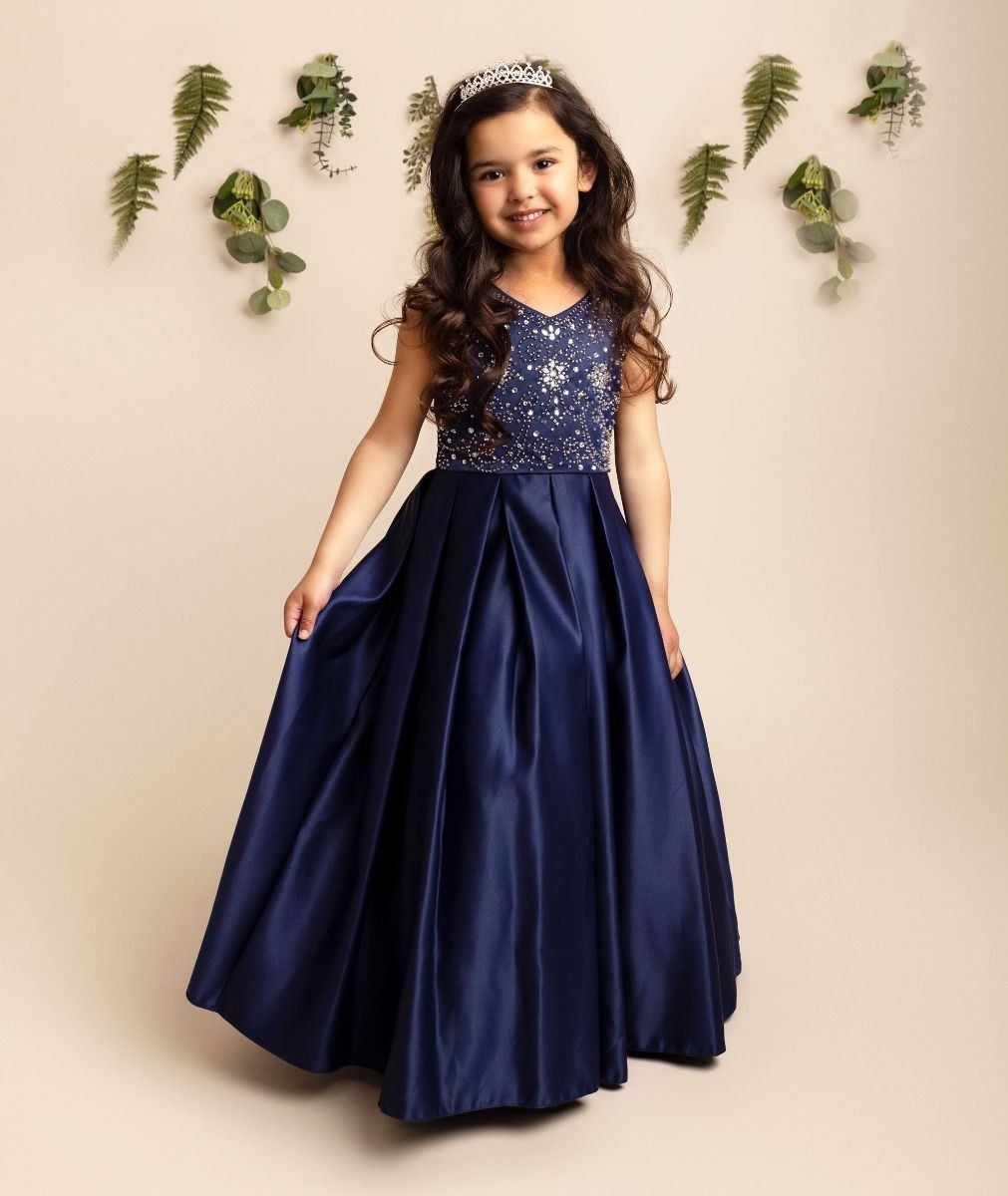 Mädchen Kristall Satin Marine Ballkleid – EDEN - Marine