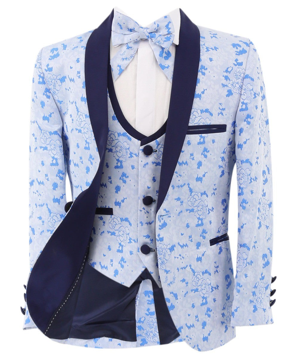 Completo smoking floreale slim fit per ragazzi - Blu