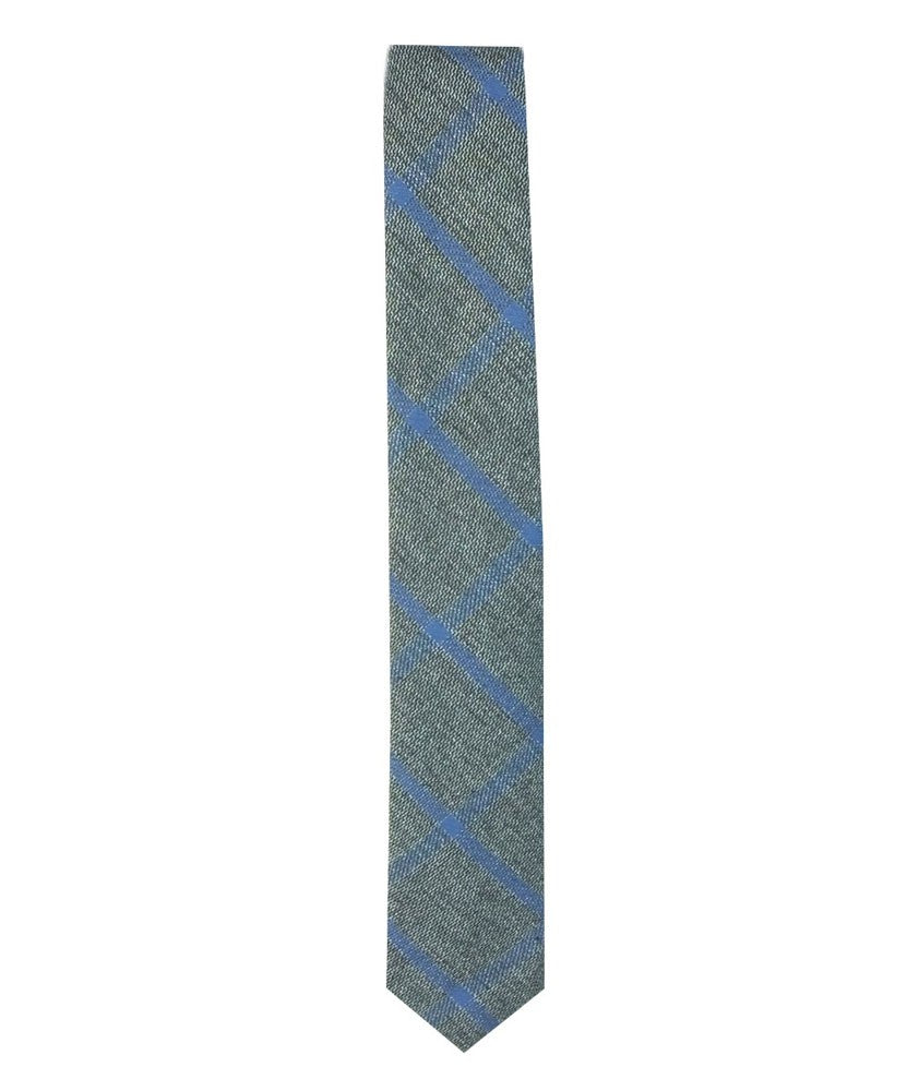 Jungen Slim Fit Karo Tweed Krawatte & Taschentuch-Set - Grau - Blau