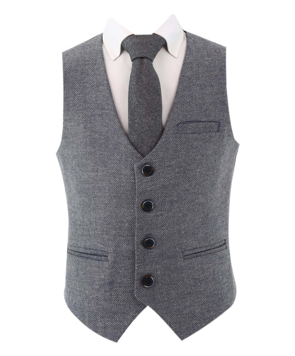 Jungen Tweed Fischgrät Blazer und Westenanzug-Set - Blau