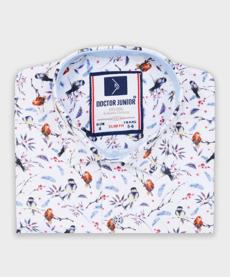 Boys Birds Printed Casual Slim Fit Shirt - Multicolour