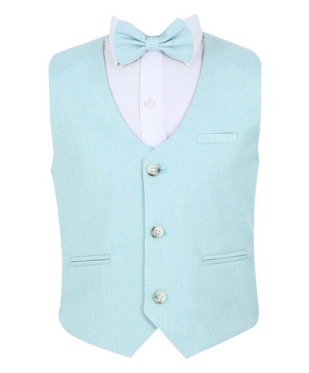 Baby Boys Cotton Linen Waistcoat Suit Set 3 Piece - Green