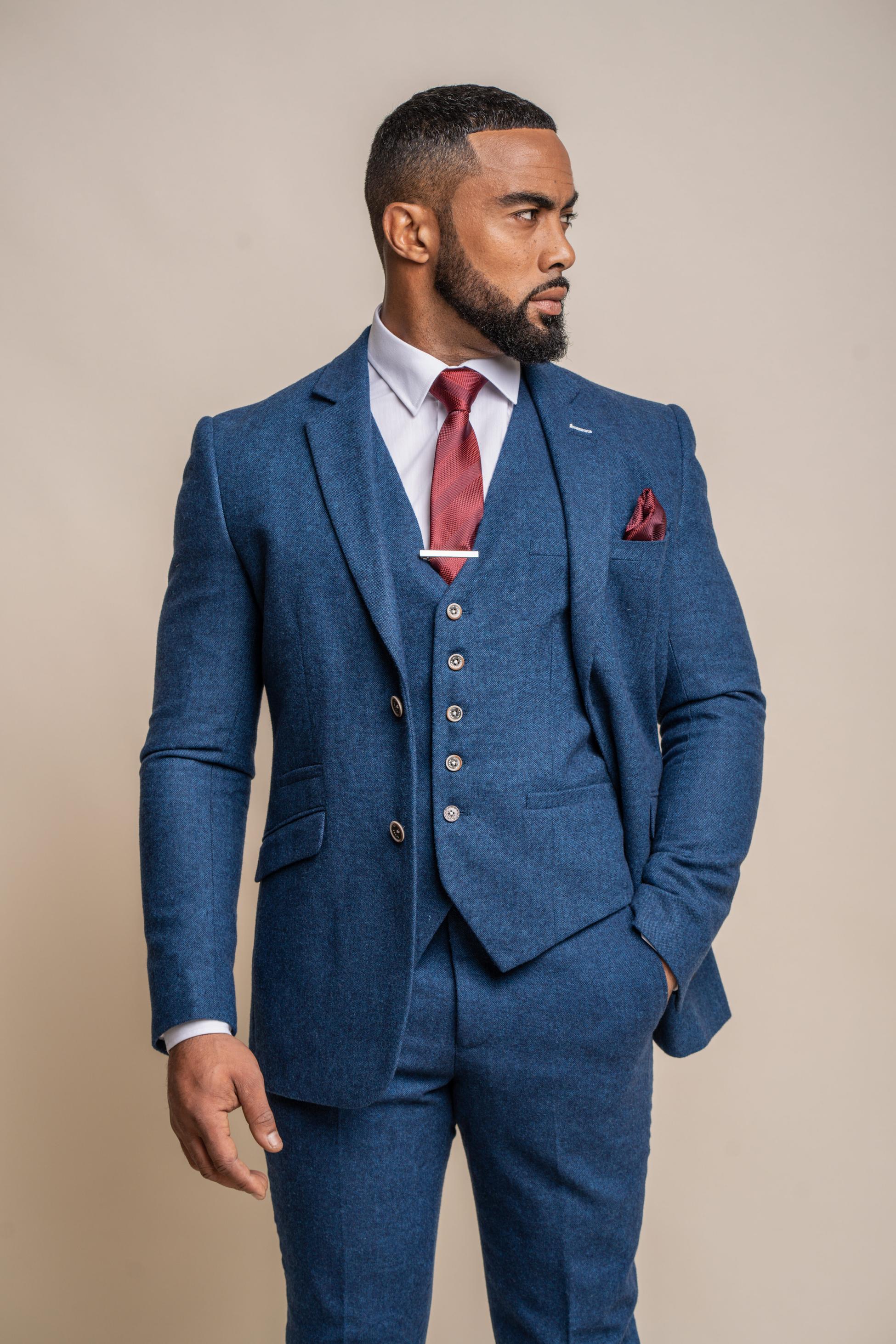 Blauer Herrenanzug aus Tweedwolle im Slim Fit - ORSON - Blau