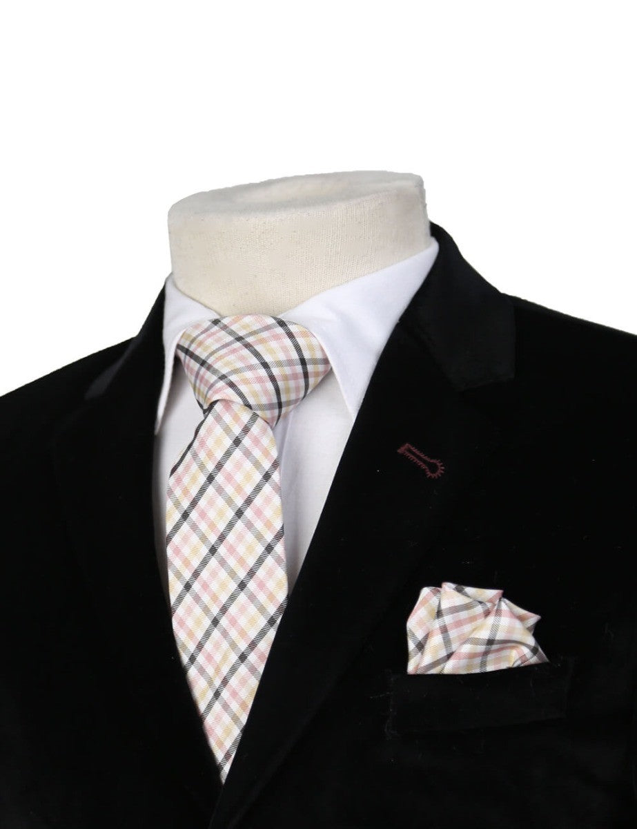 Boys Plaid Checkered Tie Pink and Black