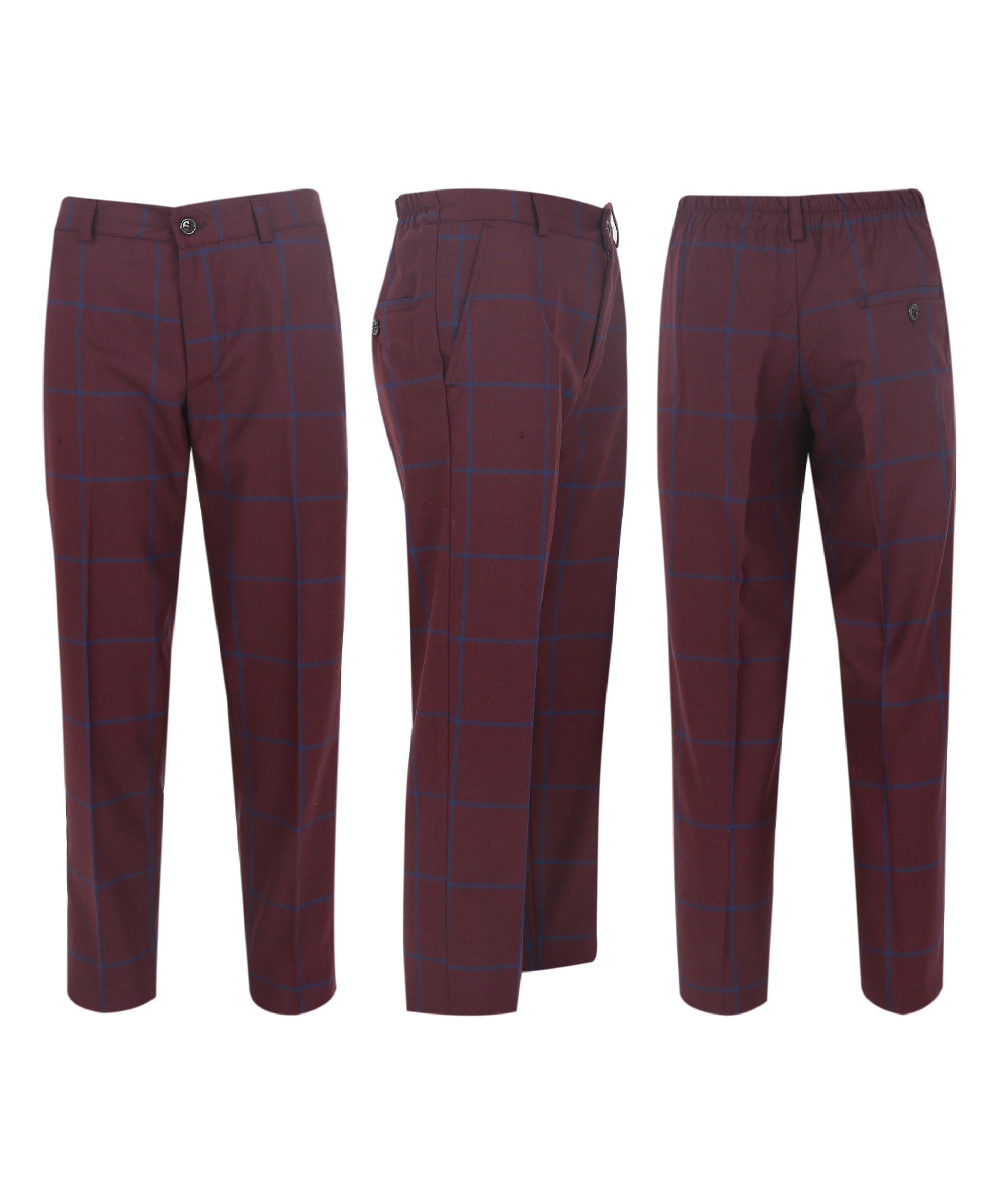 Costume à Carreaux Windowpane Tailored Fit pour Garçons - DOMINIC - Bordeaux - Bleu