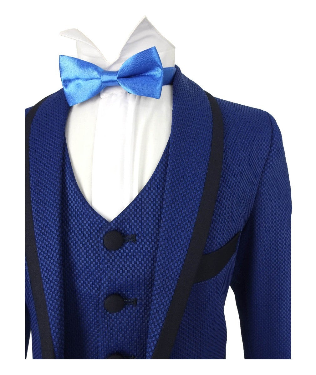 Costume à Motifs Birdseye avec Passepoil pour Garçons - BENIGNO - Bleu - Bleu Marine