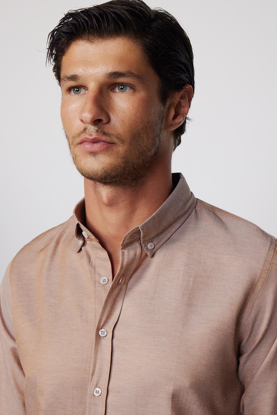 Chemise en coton à col boutonné slim fit pour hommes - GABARDIN - Tan