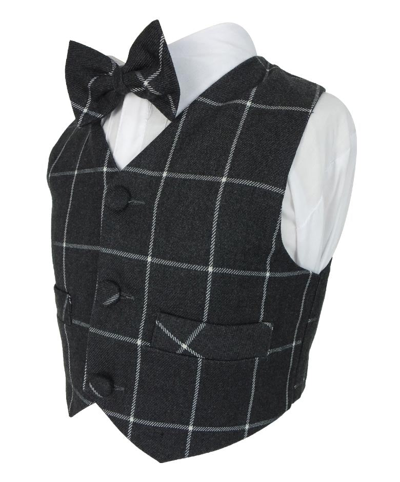 Ensemble Costume à Carreaux Vintage pour Garçons - Gris Charbon