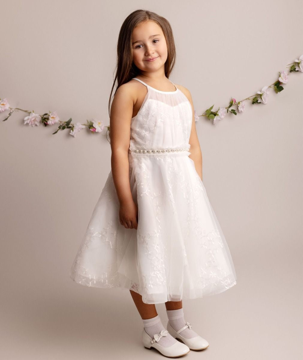 Mädchen Elfenbein Halterneck Tüllkleid - GIA - Elfenbein