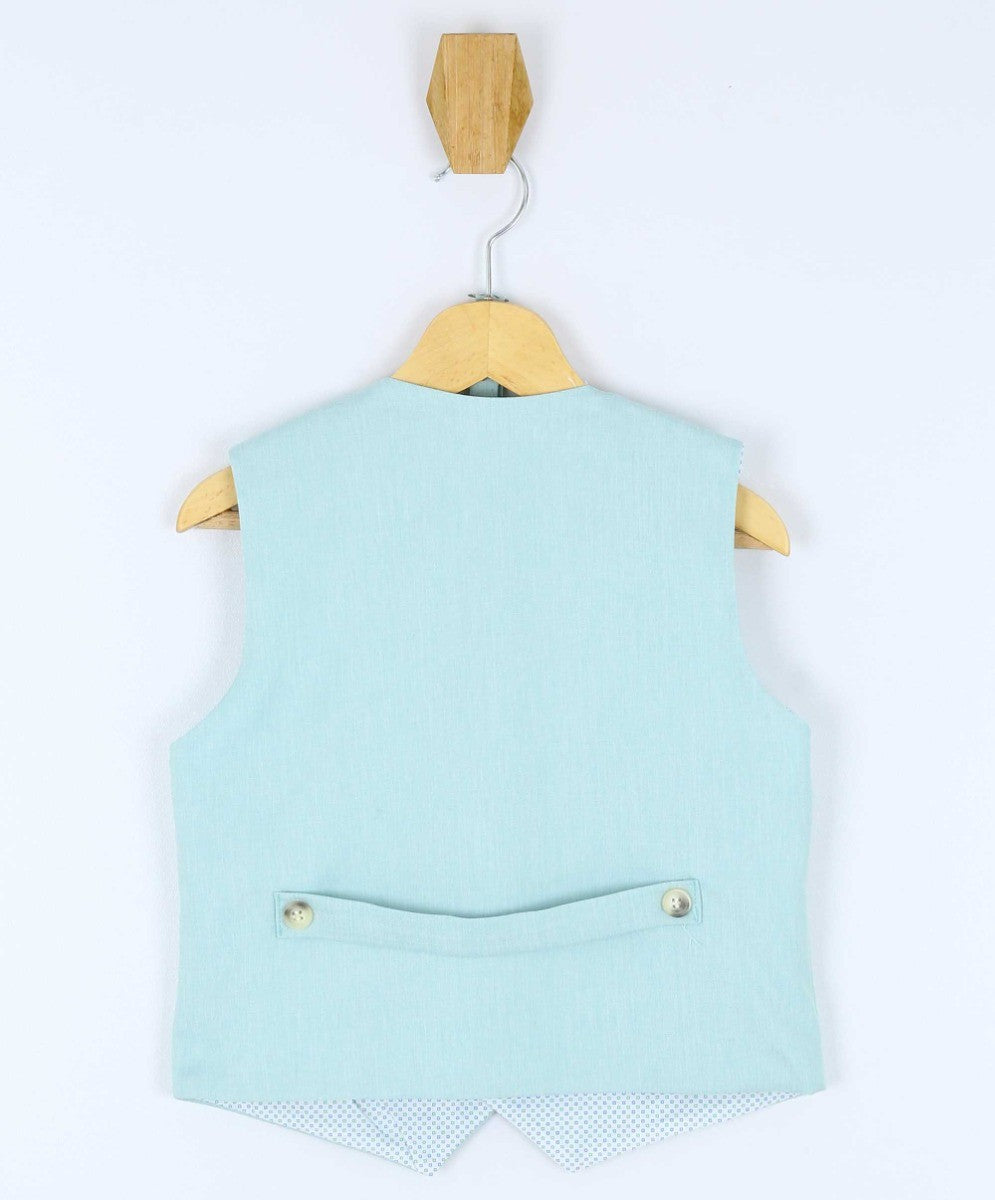 Baby Boys Cotton Linen Waistcoat Suit Set 3 Piece - Green