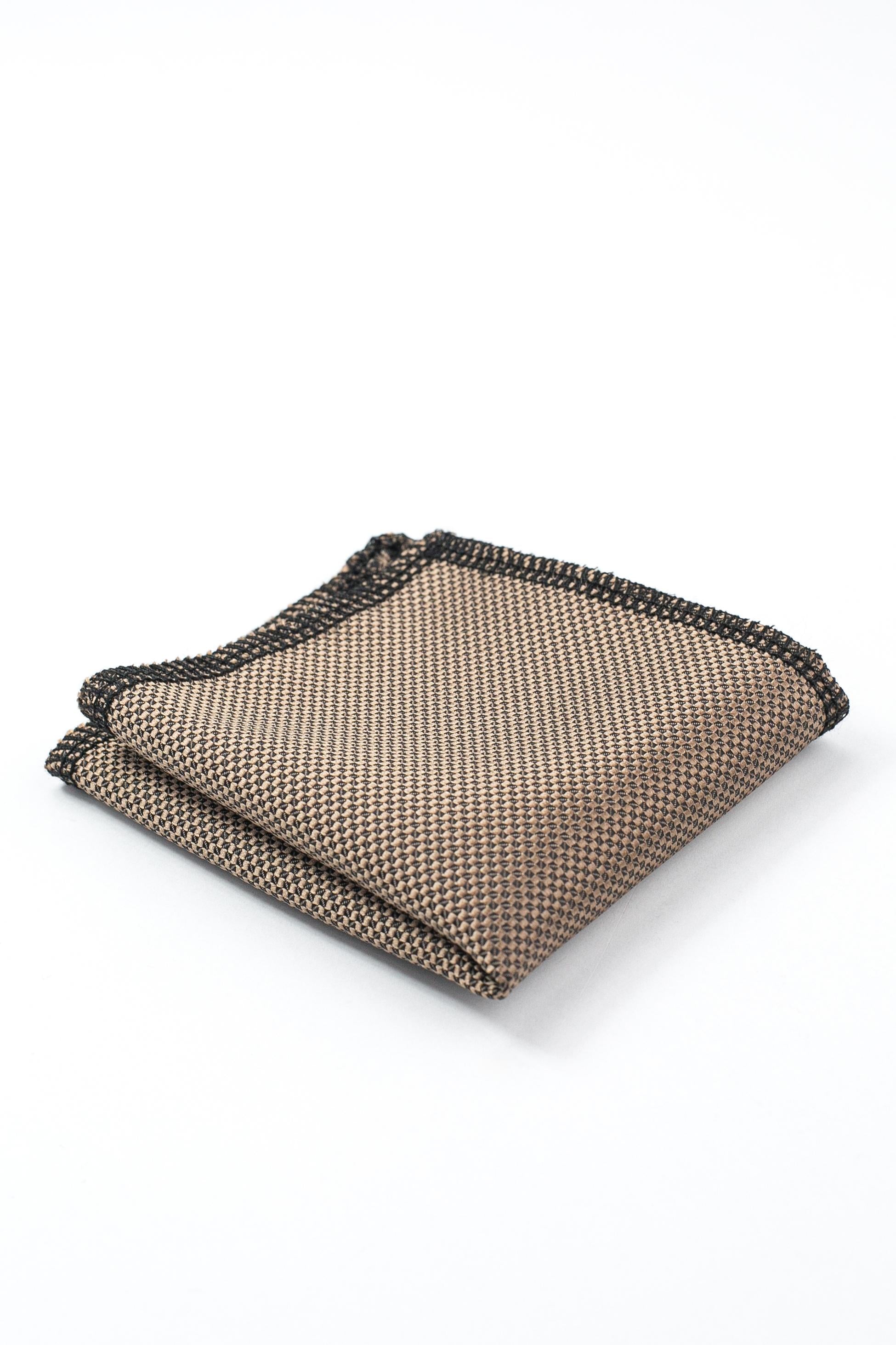 Ensemble cravate et pochette en jacquard avec sangle élastique pour garçons - Brun Taupe