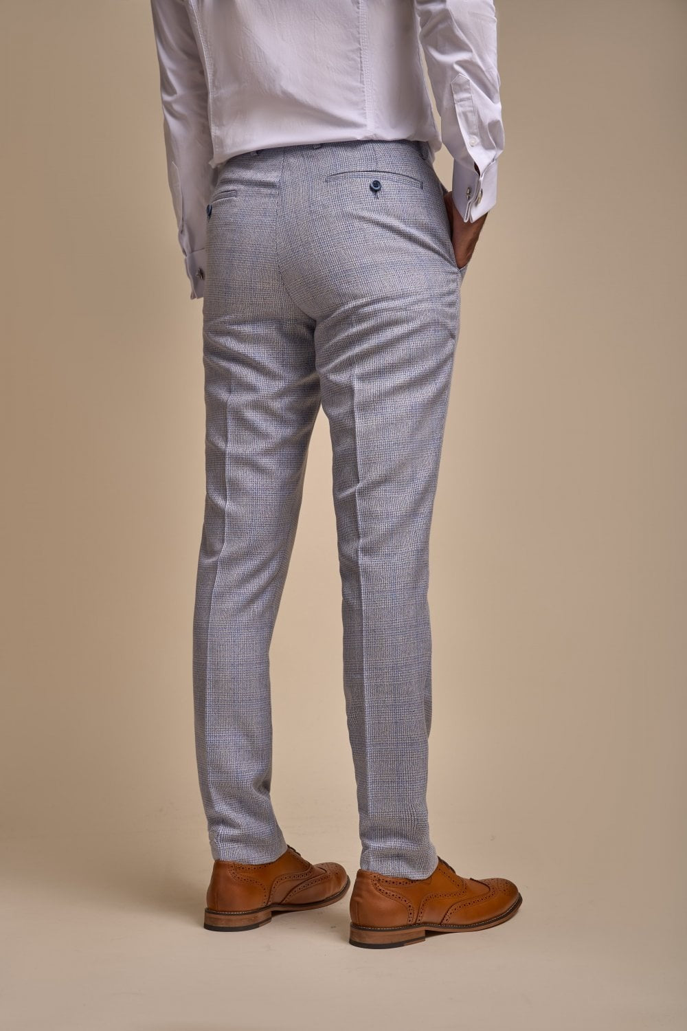 Men's 3-Piece Tweed Glen Check Suit - CARIDI - Sky Blue