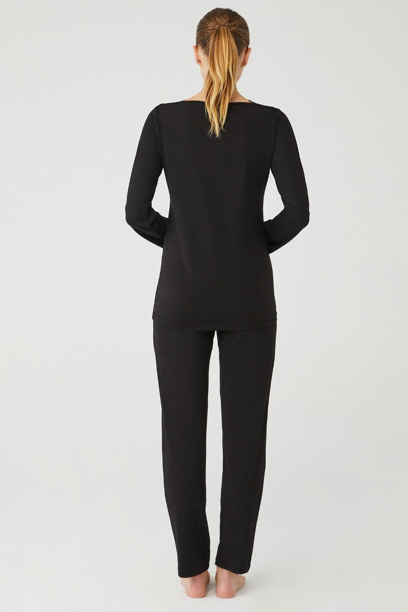 Damen Bequemes 3-teiliges Pyjama-Set - Kastanienbraun - Creme