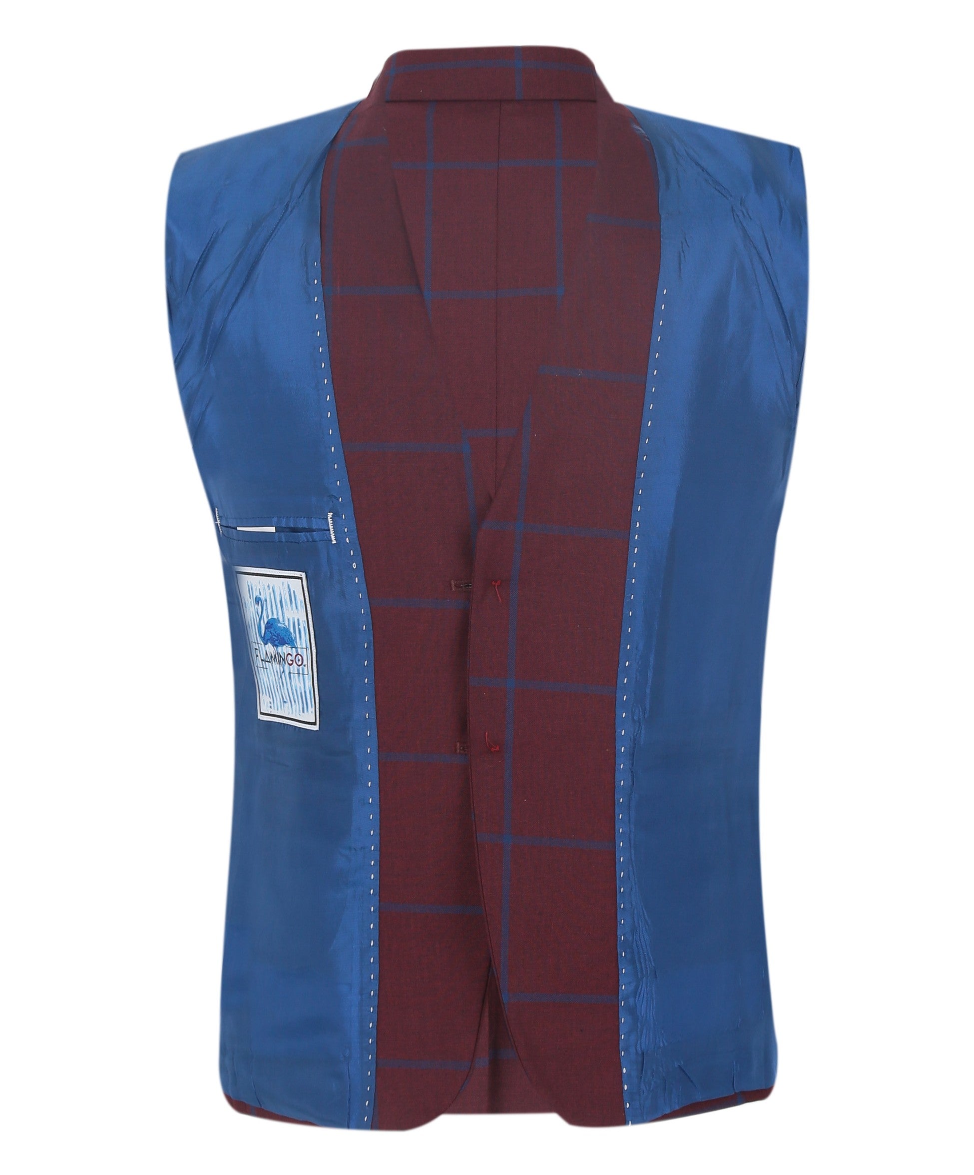 Costume à Carreaux Windowpane Tailored Fit pour Garçons - DOMINIC - Bordeaux - Bleu