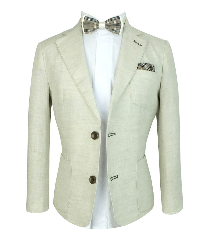 Jungen Leinenanzug mit Ellbogenpatches - Tan Beige