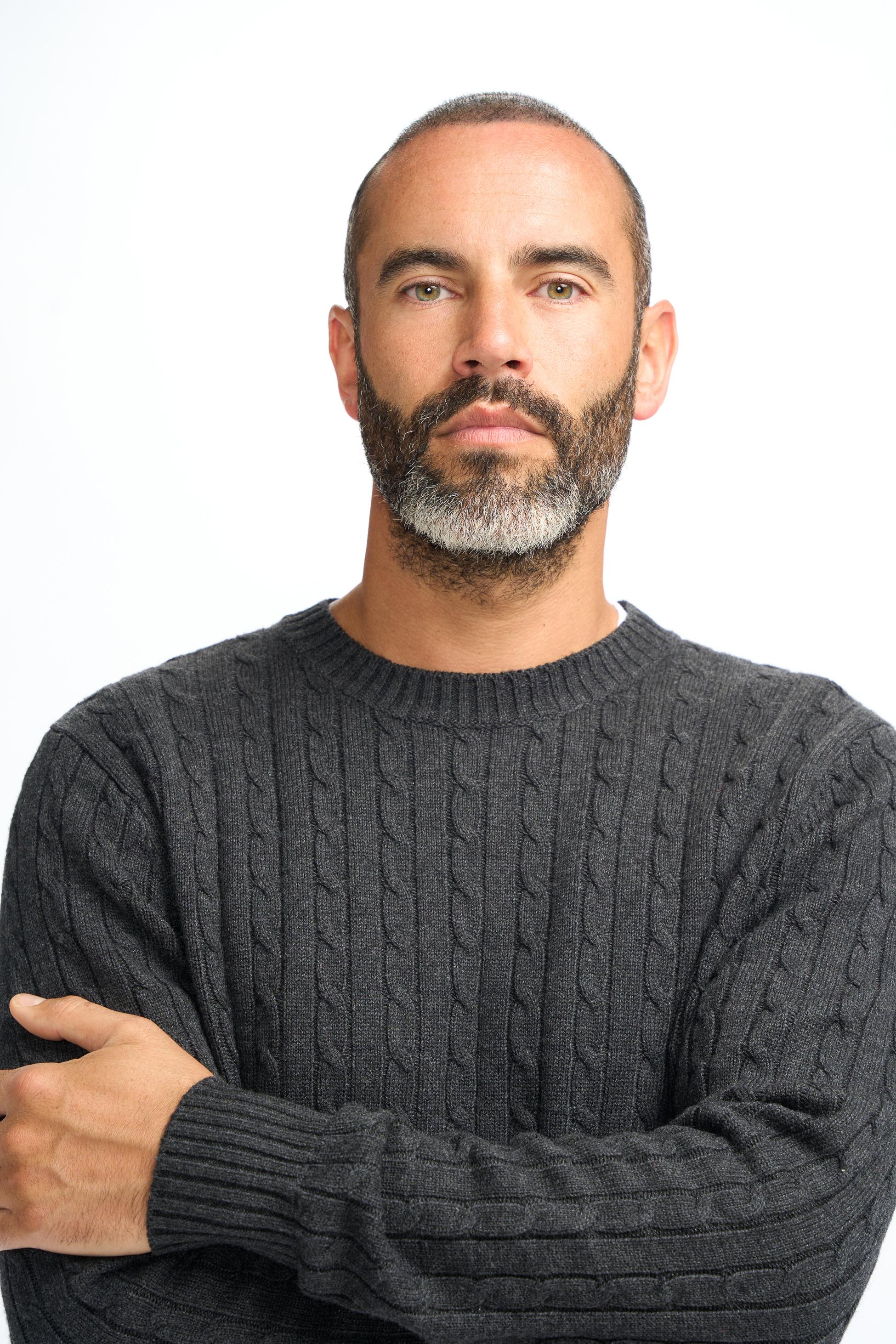 Men’s Wool Cable Knit Pullover Jumper - Foston - Charcoal Grey