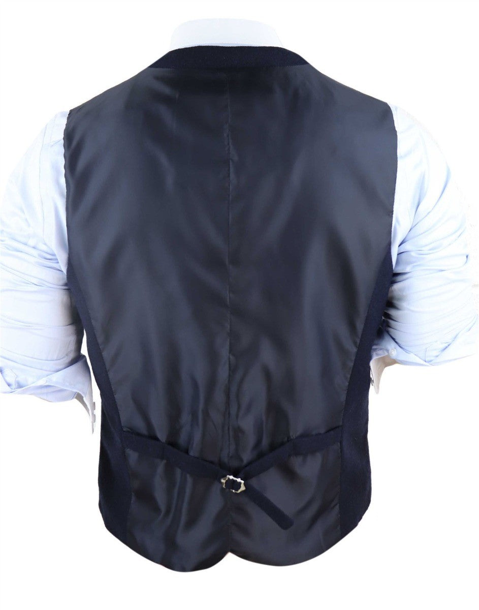 Herren Tweed Wollmischung Weste - Kyra Navy - Marineblau