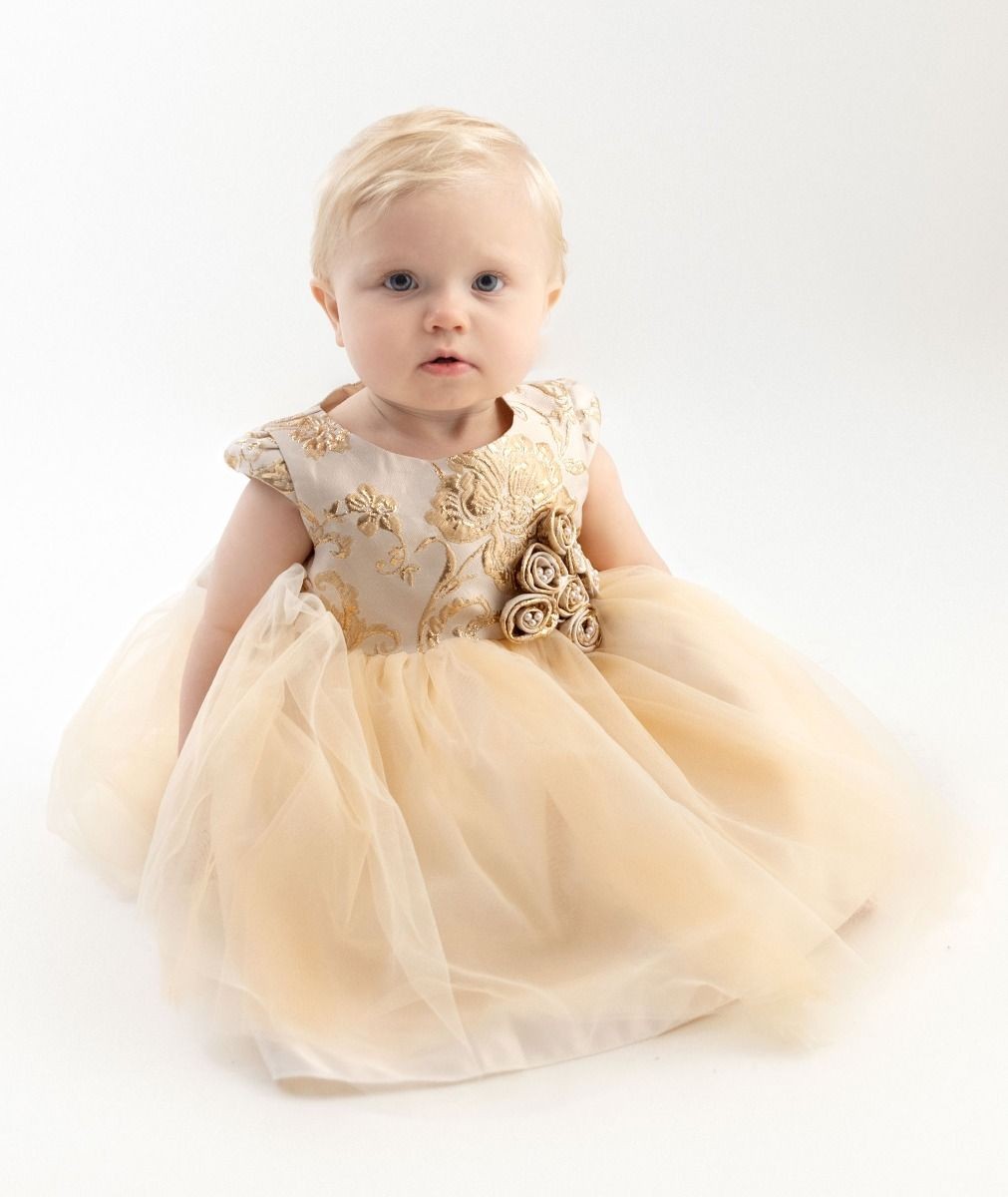Mädchen und Babys Gold Besticktes Brustkleid – ANGELA - Gold Champagner