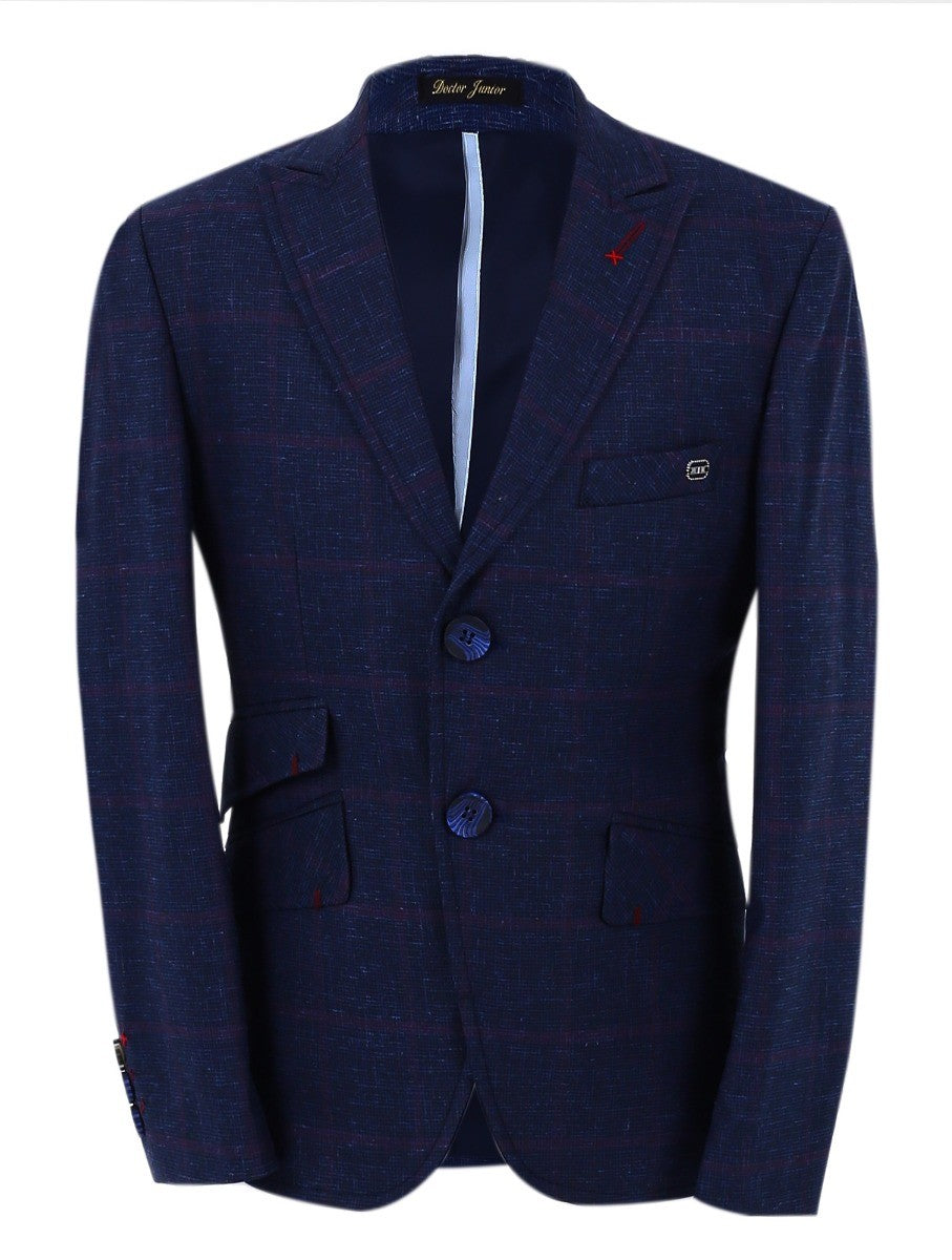 Boys' Retro Check Slim Fit Formal Suit - Dark Blue