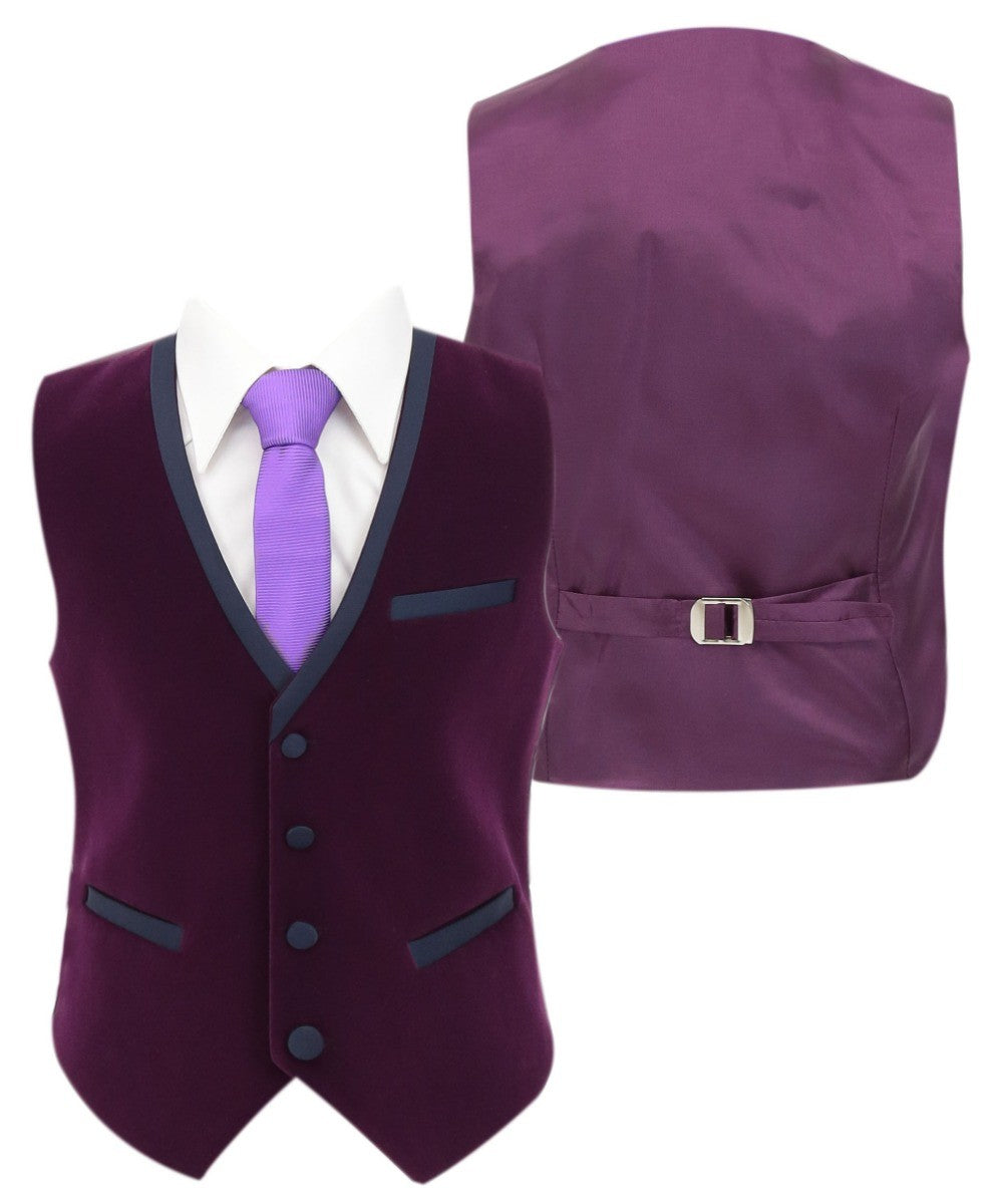 Costume de Smoking en Velours à Passepoil Slim Fit pour Garçons - LONDON - Violet
