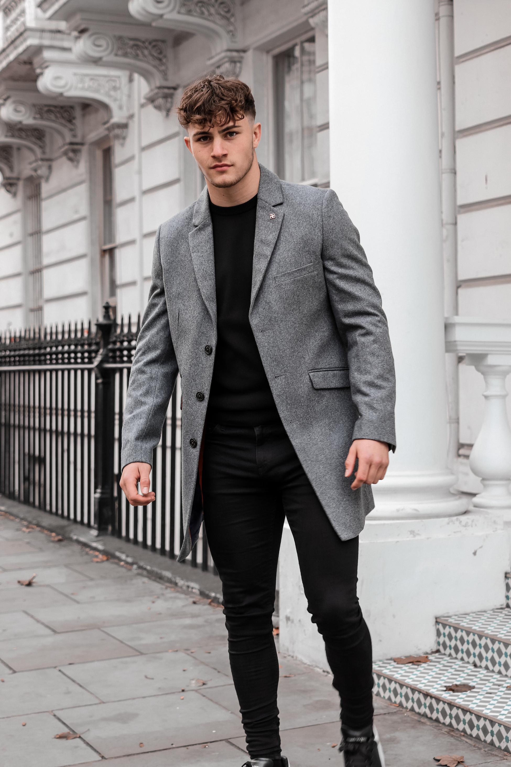 Manteau Mi-Long en Laine pour Homme - ROMAN - Gris