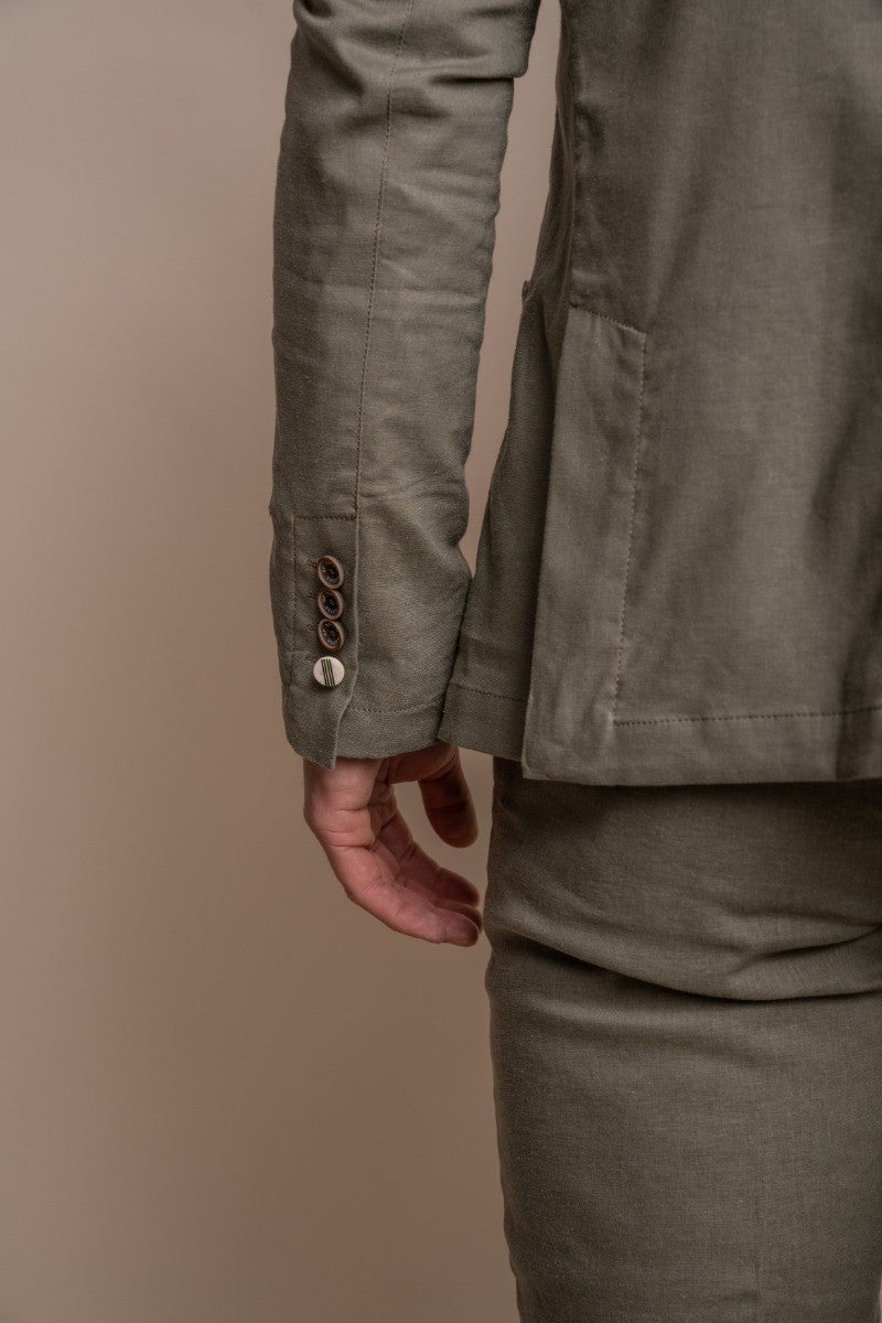 Herren Slim Fit Leinen Anzugjacke - ALVARI - Salbeigrün