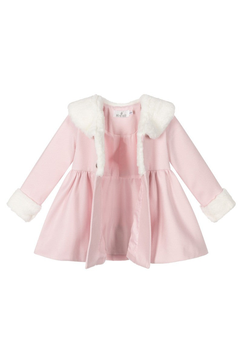 Ensemble Manteau Midi en Fourrure 2 Pièces pour Filles - Rose