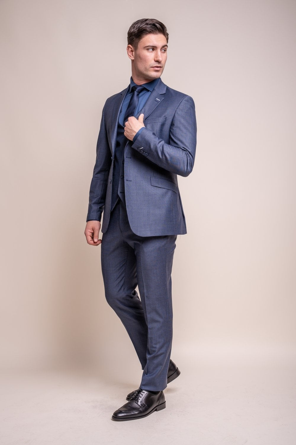 Herren Wollmischung Slim Fit Anzugjacke - BOND - Marine Karo