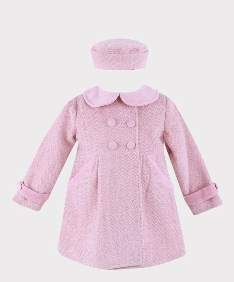 Mädchen Fischgrät Formeller Mantel und Hut-Set - Pink