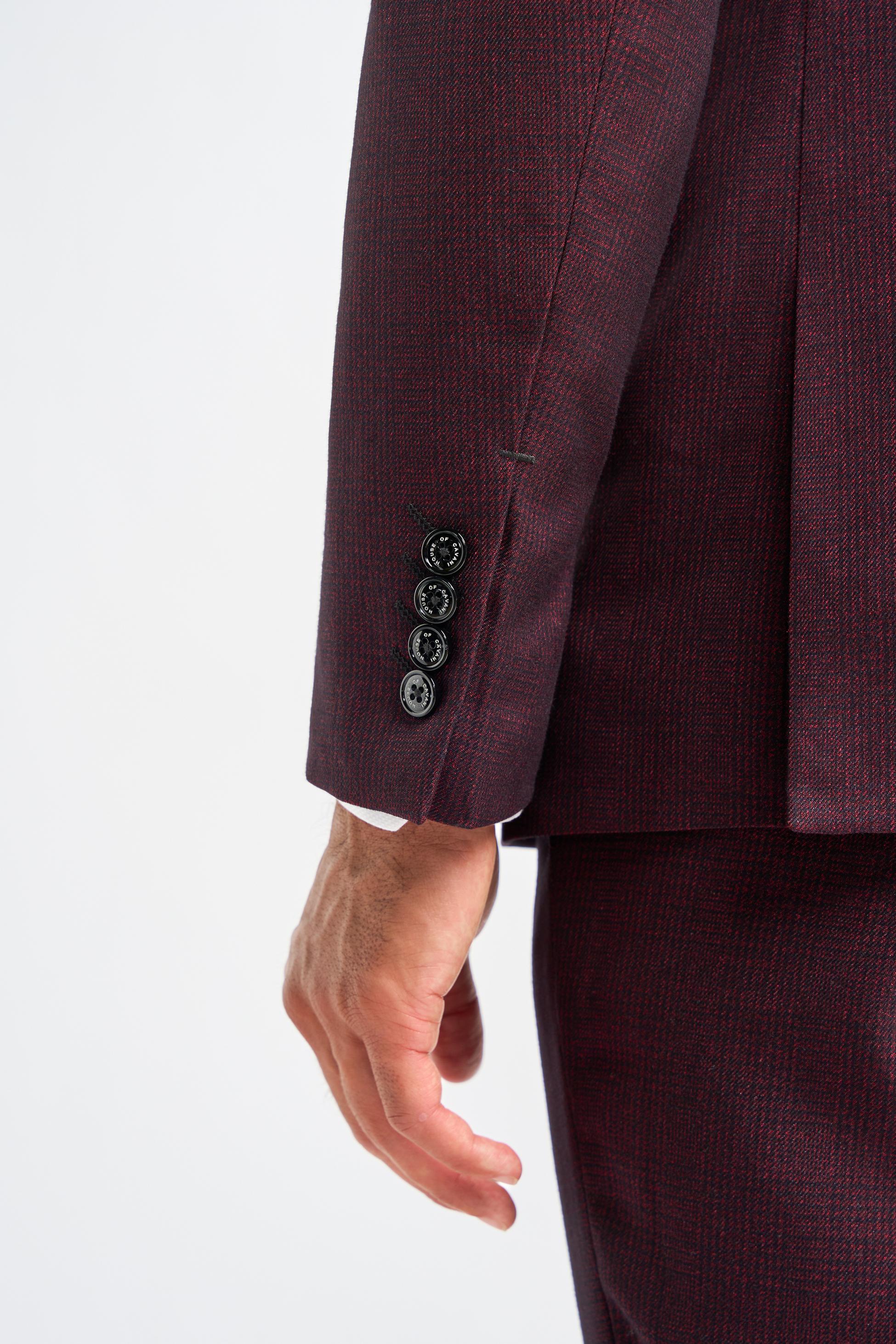 Herren Slim Fit Tweed Karo Anzug Jacke - CARIDI WINE - Wein
