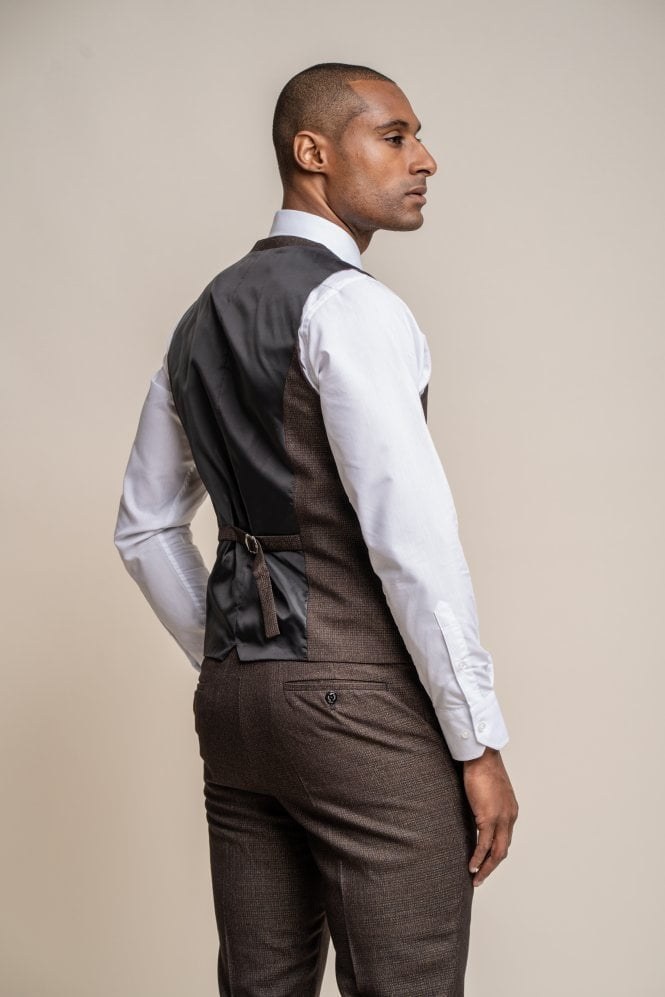 Herren Tweed Karo Weste - CARIDI Brown - Braun
