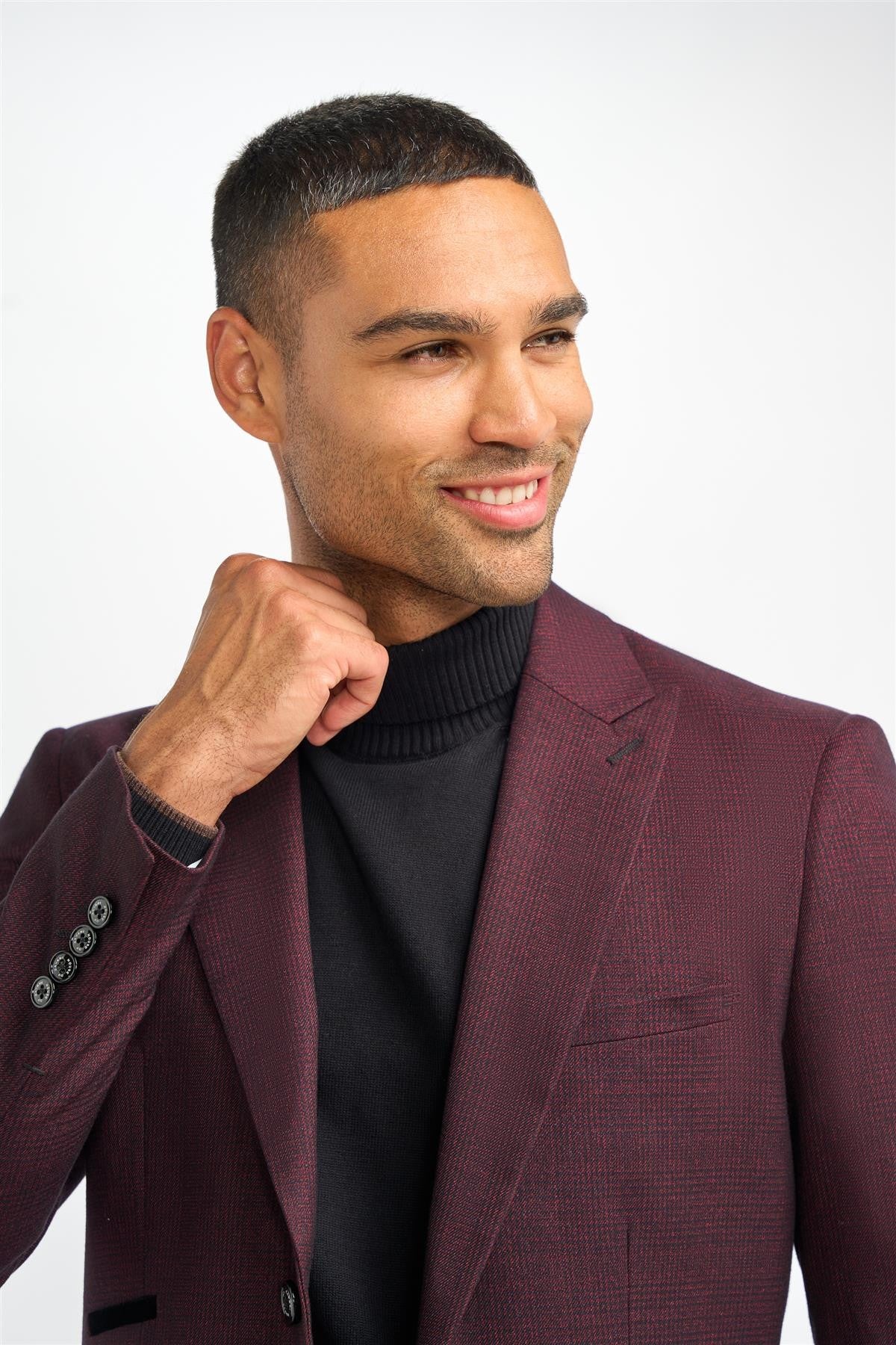 Herren Slim Fit Tweed Karo Anzug Jacke - CARIDI WINE - Wein