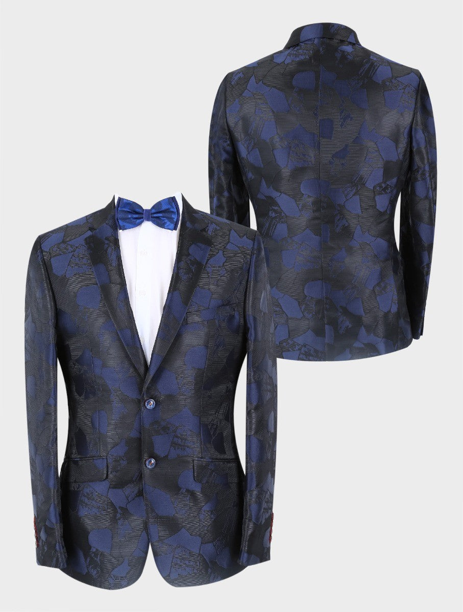 Herren Verzierter Slim Fit Marine Blazer - BERLUCONI - Marineblau