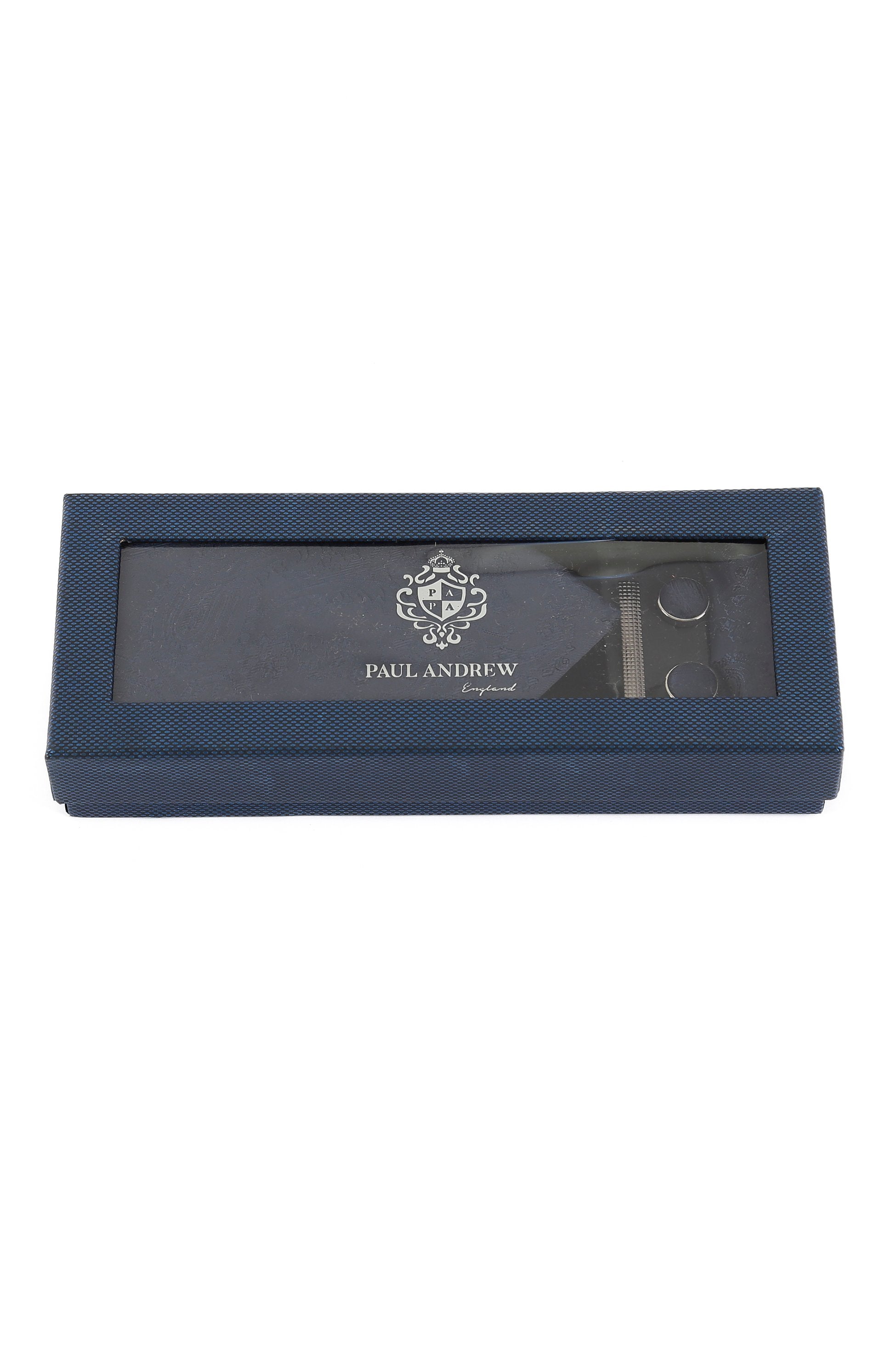 Ensemble cravate et boutons de manchette paisley pour hommes - Bleu marine
