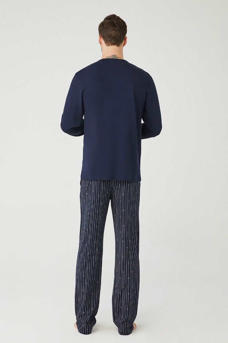 Herren Bequemer Pyjama-Set - Marineblau