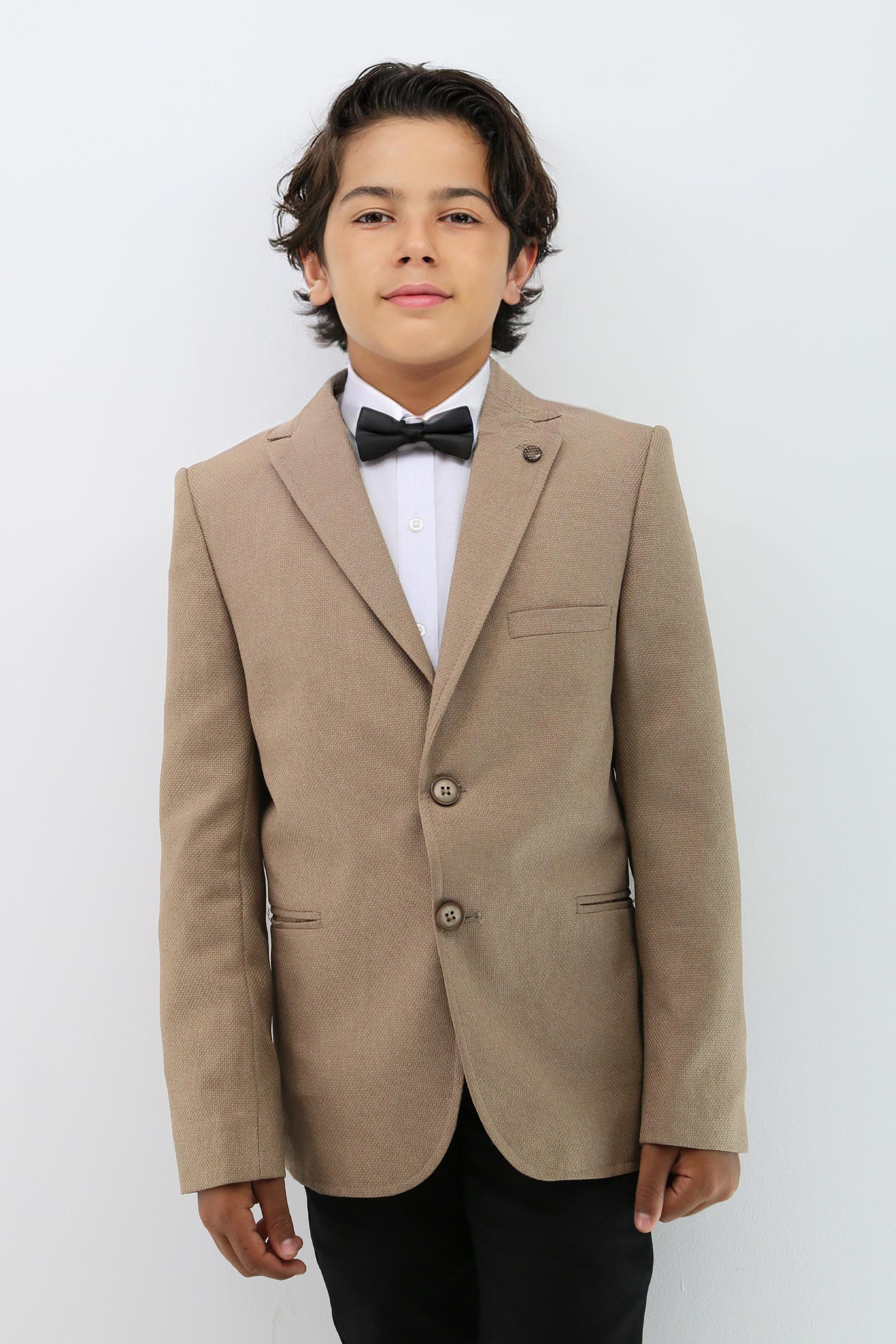Jungen Formeller Beiger Texturierter Blazer Jacke - Beige