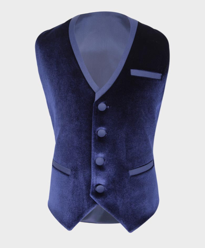 Costume de Smoking en Velours à Revers Brillant pour Garçons - Bleu Marine