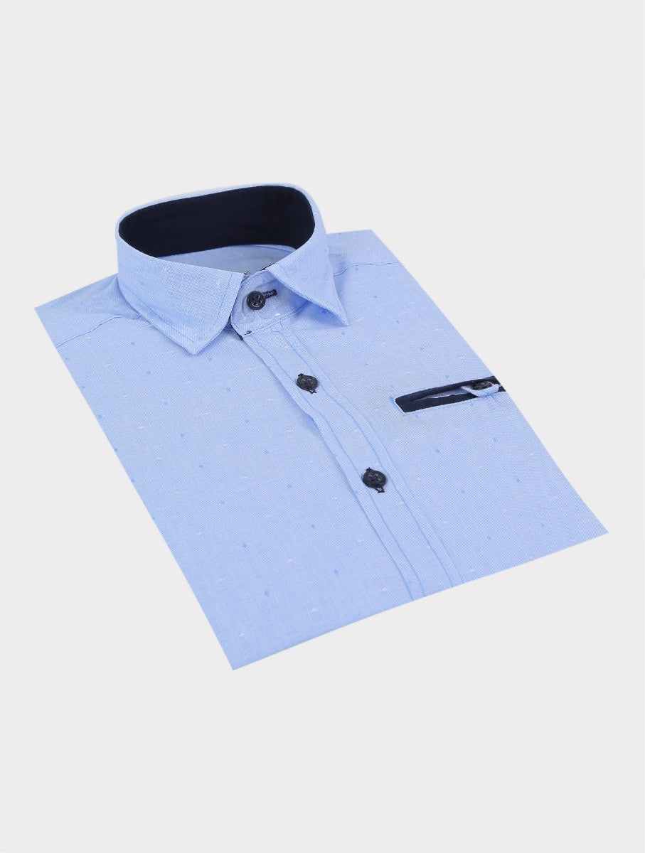 Jungen Oxford Gepunktetes Slim Fit Langarmhemd - Himmelblau